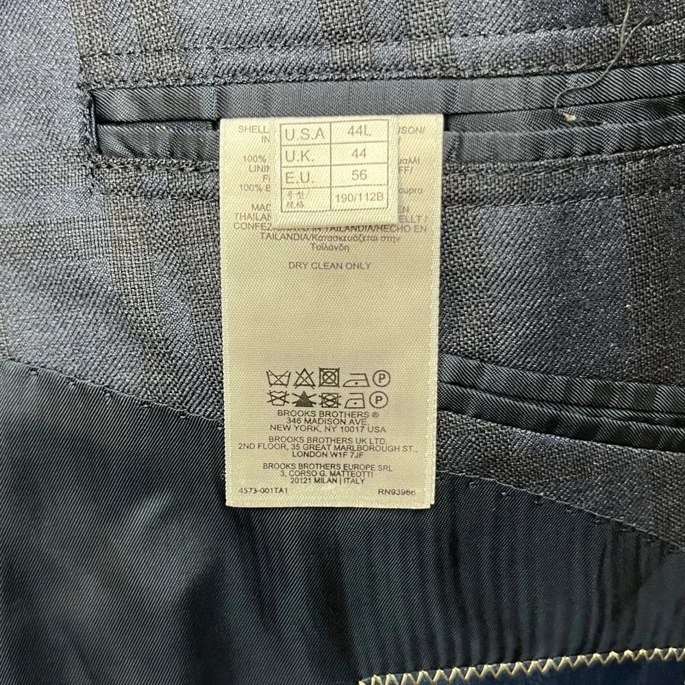 Brooks Brothers Blazer Mens 44L Navy Blue Plaid Wool Reda Regent Sport Coat